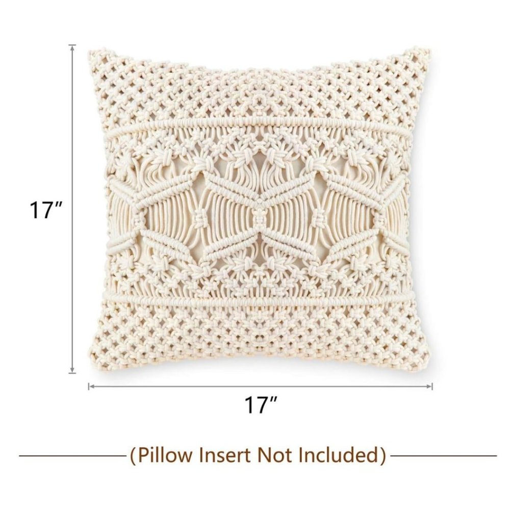 Throw Pillow Cover Macrame Cushion Case (Pillow Inserts Not Included) Set of 2 - Picture 2 of 6